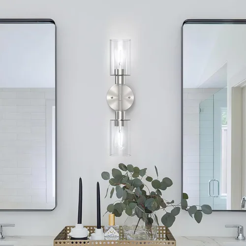 Vista 7 de Accesorios de Iluminación de Baño 2 Luces Níquel Cepillado, Luces de Tocador de Baño Sobre Espejo, Apliques de Pared de Iluminación de Baño, Luz