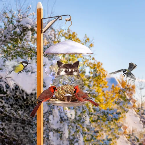 Vista 5 de LBTING Comedero para pájaros para exteriores, comedero para pájaros silvestres de metal a prueba de ardillas, decoración para colgar al aire libre