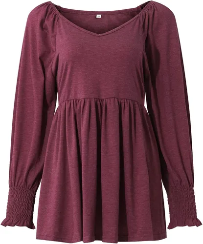 Vista 3 de Fragarn Camiseta casual de manga larga con cuello en V para mujer