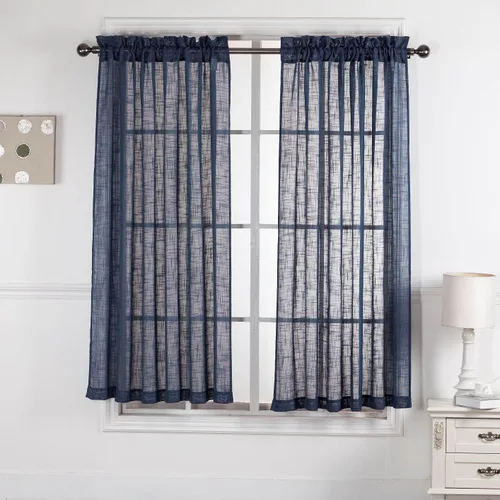 Vista 44 de 2 piezas de cortinas de aspecto de lino sólido y elegante, paneles totalmente cosidos, niveles de tratamiento de ventanas