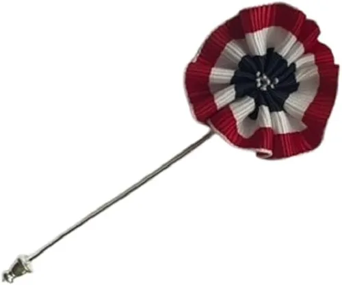 Vista 2 de Roseta patriótica Pin de solapa flor EE.UU. rojo blanco azul Boutonniere boda todos los días América hombres accesorio moda, Tela, Sin gemas.