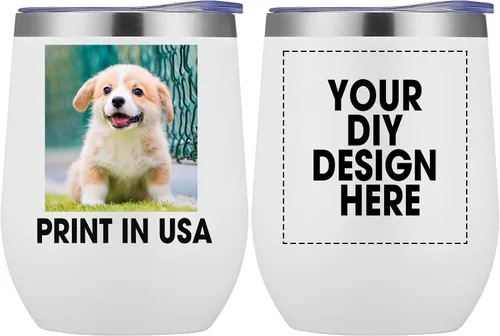 Vista 7 de Vaso de vino personalizado con impresión en Estados Unidos, taza de café personalizada de viaje de acero inoxidable con tapa y pajita, taza aislada