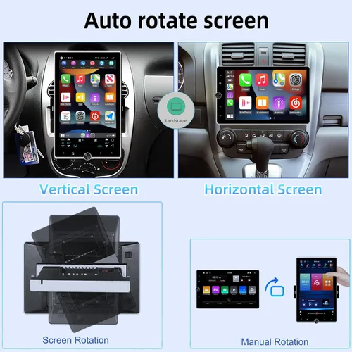 Vista 3 de [2G+64G] Android 13 giratorio único DIN vertical coche estéreo 10.4 pulgadas pantalla táctil Radio unidad con Carplay inalámbrico y Android Auto/EQ