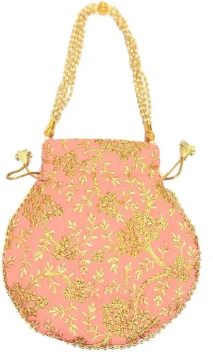 Vista 2 de Bolso de mano de seda bordado de diseño étnico indio para mujer