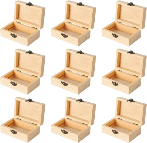 Vista 4 de 12 cajas pequeñas de madera para manualidades, cajas de madera sin terminar de 4.3 x 2.7 x 1.8 pulgadas con tapa, caja de recuerdo