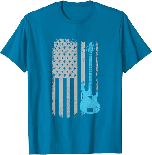 Vista 20 de Electric Bass Guitar Player American Flag Musician T-Shirt Asphalt Grey