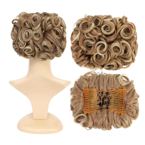Vista 11 de SWACC Extensión de Moño de Cabello Rizado Corto y Desordenado, Peines de Cabello Fáciles de Estirar, Extensión de Cola de Caballo con Clip, Coletero