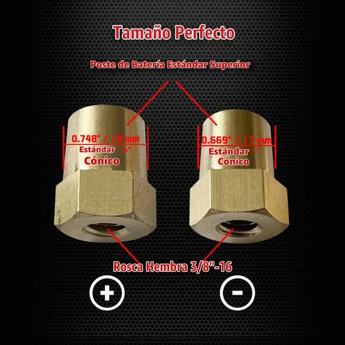 Vista 2 de Ampper 3/8"-16 rosca hembra de terminal de batería de latón adaptador de poste de terminal de batería postes de carga para extensión de perno