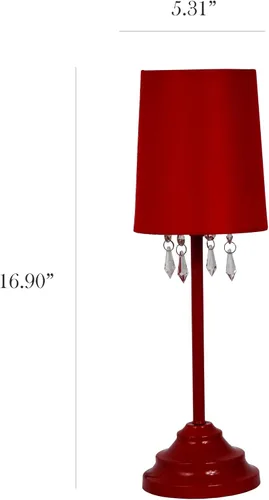 Vista 2 de Simple Designs LT3018-RED - Lámpara de mesa con pantalla de tela y cuentas acrílicas colgantes, color rojo, 17.00 x 6.00 x 6.00 pulgadas
