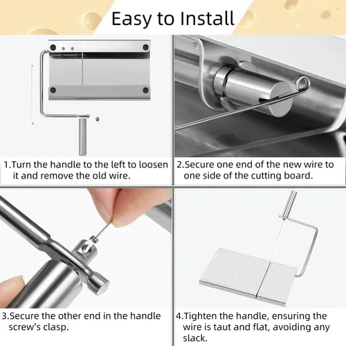 Vista 7 de Cortador de queso con tabla para queso de bloque Tabla de cortar queso ajustable resistente con 11 cables de repuesto, diseño ergonómico, cortador