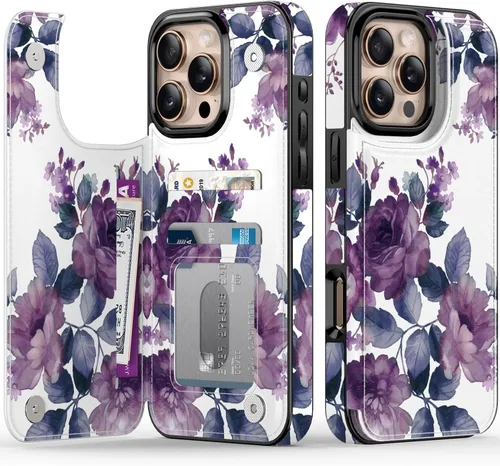 Vista 150 de FUNMIKO Funda tipo cartera para iPhone 13 con tarjetero, bloqueo RFID, protección de grado militar y obras de arte impresas con rayos UV, cierre