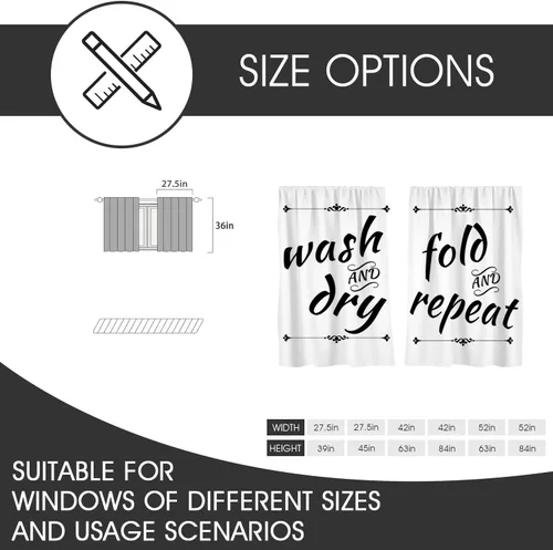 Vista 5 de zokyer Cortinas de cocina en blanco y negro con frases de lavado con palabras impresas en seco, divertidas, simples, pequeñas, cortas, 27.5 pulgadas