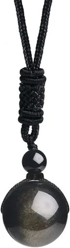 Vista 24 de iSTONE Collar unisex con dije de cuentas redondas auténticas, cadena de cuerda negra de 24 pulgadas para hombres y mujeres