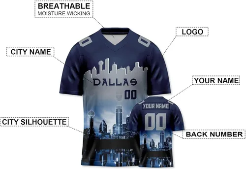 Vista 2 de Camiseta de fútbol personalizada con diseño de ciudad y horizonte nocturno, regalos para hombres, mujeres, jóvenes, número de nombre, moda, día