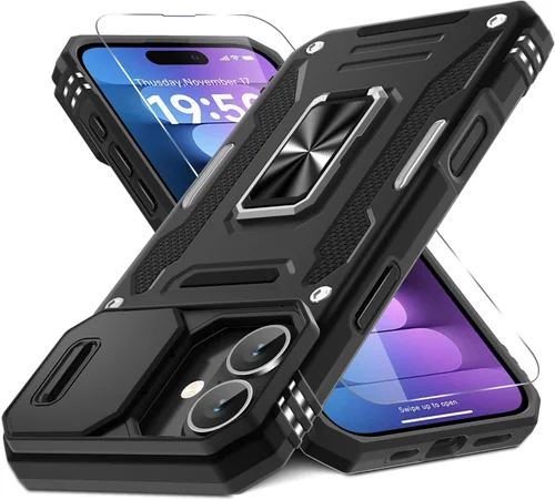 Vista 43 de DEERLAMN Funda para iPhone Air de 6.5 pulgadas con cubierta deslizante para cámara + protector de pantalla (2 paquetes), soporte de anillo giratorio
