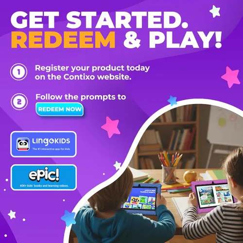 Vista 9 de Contixo 7 Kids Tablet V9 - Paquete de tableta Android y funda con más de 50 libros de cuentos y calcomanías de Disney (valor de $200), 32GB, cámaras