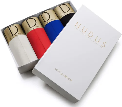 Vista 2 de NUDUS Ropa interior de bambú de 2 bolsas para hombre, paquete de 4 calzoncillos tipo caja de regalo, calzoncillos tipo bóxer