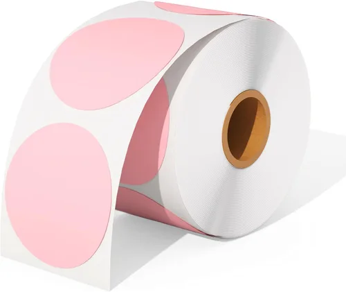Vista 6 de MUNBYN Titular de la etiqueta rosa+etiquetas adhesivas térmicas círculo rosa de 2 pulgadas