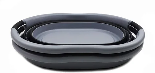 Vista 3 de SAMMART Cesta plegable de plástico para lavandería de 36L (9.5 galones) - Tina ovalada - Contenedor/organizador plegable - Tina de lavado portátil