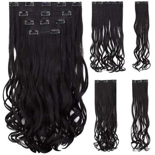 Vista 10 de Extensión de cabello negro oscuro, extensiones de cabello con clip de 22 pulgadas