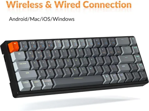 Vista 7 de Keychron Teclado compacto K6 de 68 teclas, teclado mecánico inalámbrico Bluetooth/con cable con marco de aluminio retroiluminado LED RGB compatible