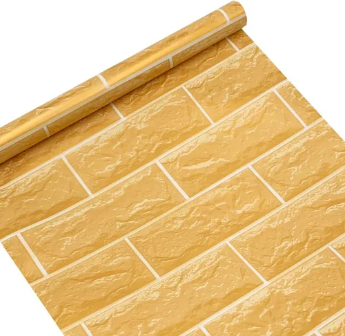 Vista 9 de Rollo de papel tapiz de ladrillos dorados de 32.8 pies, película de vinilo autoadhesiva para pared, para el hogar, cocina, contra salpicaduras