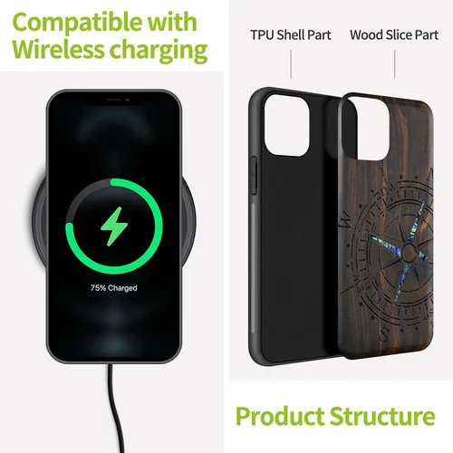 Vista 5 de Carveit Funda protectora de madera de diseñador para iPhone 11 [grabado de madera e incrustaciones de carcasa] compatible con iPhone 11