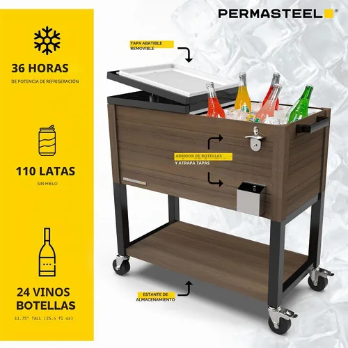 Vista 5 de Permasteel 80 Quart Party Cooler, Rolling Ice Chest with Wheels and Handles for Indoor Outdoor Patio