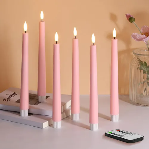 Vista 11 de Velas de mecha sin llama color marfil con control remoto, velas de cera LED parpadeantes operadas a batería, juego de 6 unidades Candelabros LED