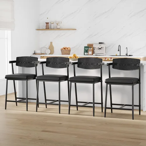 Vista 12 de IDEALHOUSE Juego de 2 taburetes de bar de altura de mostrador con brazos, taburetes de bar tapizados de 26 pulgadas con respaldo, asiento más ancho