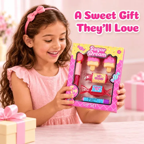 Vista 8 de M&U MAKE YOU UP MU Set de 6 barras de brillo labial dulce de caramelo para niños - 1 barra recta, 2 barras de helado y 2 barras de bálsamo