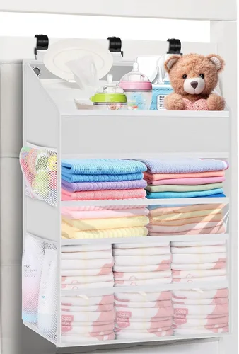 Vista 8 de Organizador de pañales colgante PHOTOONE para cuna – Organizador espacioso para guardería de bebé niña/niño para mesa de cambio, corralito/pared