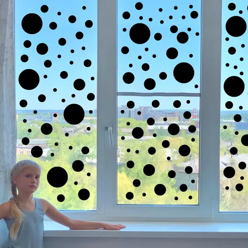 Vista 7 de Calcomanías de pared de lunares coloridos bohemios, calcomanías de pared de arco iris (negro) Peel and Stick,Easily Apply,Removable Dots,Multiple