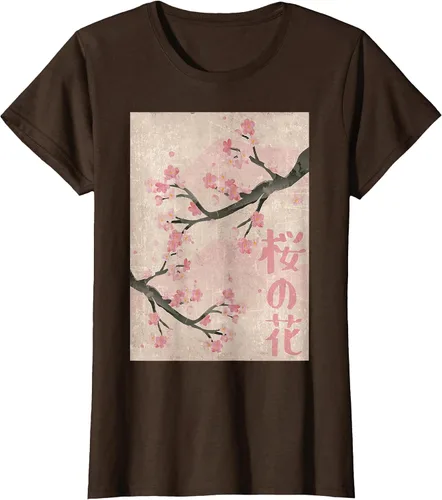 Vista 82 de Cherry Blossom Japanese Vintage Woodblock Japan Pink Sakura T-Shirt Asphalt Grey