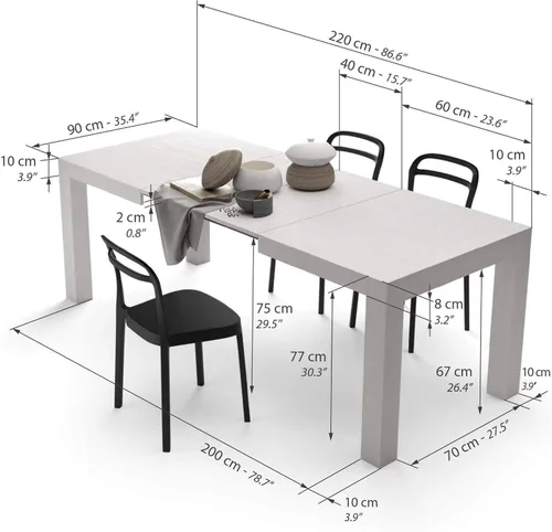 Vista 2 de Mobili Fiver, Iacopo Mesa de comedor extensible, color blanco Ashwood, fabricada en Italia