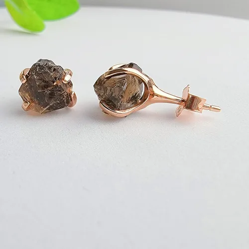 Vista 113 de Aretes de piedra preciosa natural en bruto con oro rosa sobre plata de ley 925, 6 a 0.276 in, regalo de piedra de nacimiento de calidad genuina