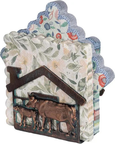 Vista 9 de Servilletero de metal de vaca y ternero para mesa, mini servilleteros de granja para servilletas de papel, rústico, servilletas de cobre antiguo