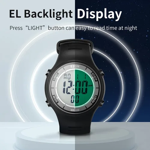 Vista 6 de EZON Reloj digital 5ATM impermeable cronómetro con temporizador de cuenta regresiva, cronógrafo, temporizador de solapa, retroiluminación ELalarma