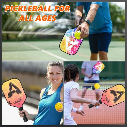 Vista 5 de TADHG Juego de 2 paletas de pickleball ligeras de 8.4 onzas con núcleo de panal de abeja, superficie apta para giros, 4 bolas