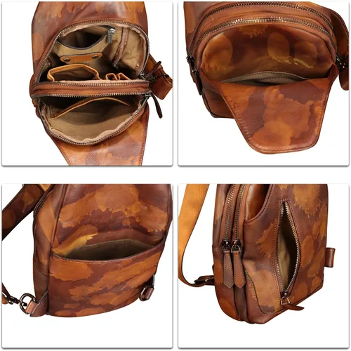 Vista 7 de Bolso bandolera de cuero genuino para mujeres y hombres, estilo vintage, hecho a mano, de cuero, bolso cruzado de moda