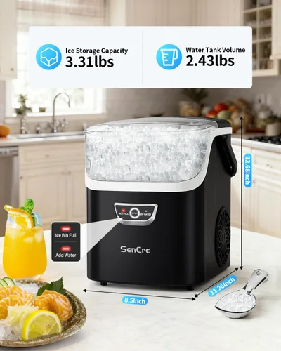 Vista 7 de Máquina de hielo Nugget con asa, máquina de hielo de encimera de 40 libras/día lista en 5 minutos, hielo sónico suave, máquina de hielo de limpieza
