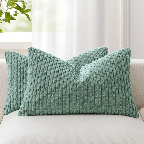 Vista 91 de Kevin Textile - Juego de 2 fundas de almohada de pana suave de 16 x 16 pulgadas, color verde aguamarina Fundas de almohada decorativas de pana