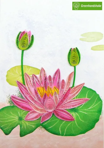Vista 3 de Water Lily Quillipop - Tarjeta de felicitación 3D emergente hecha a mano, tarjeta de felicitación única hecha a mano para cumpleaños, día de San