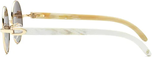 Vista 6 de HEPIDEM Gafas de sol 100 realmente Buffalo Horn hechas a mano para hombres gafas de sol redondas de lujo