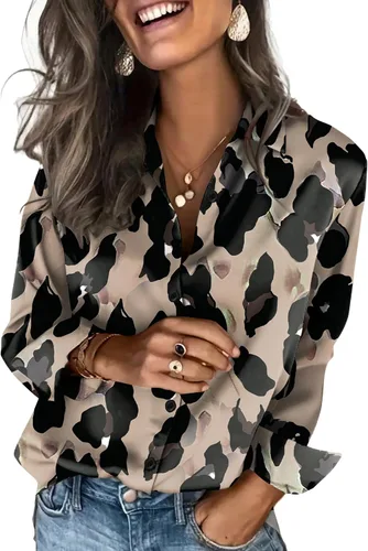 Vista 13 de Zeagoo Blusas de satén para mujer, camisas de seda con botones de manga larga, blusas casuales de negocios