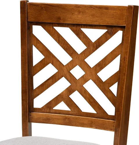 Vista 6 de Baxton Studio Caron - Juego de sillas de comedor (2 piezas, tela gris tapizada con madera con acabado marrón nogal)