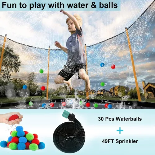 Vista 4 de 1500 libras 10 12 14 15 16 pies para adultos y niños con rociador, luces, aro de baloncesto, bolas de agua, 16 calcetines, trampolín recreativo