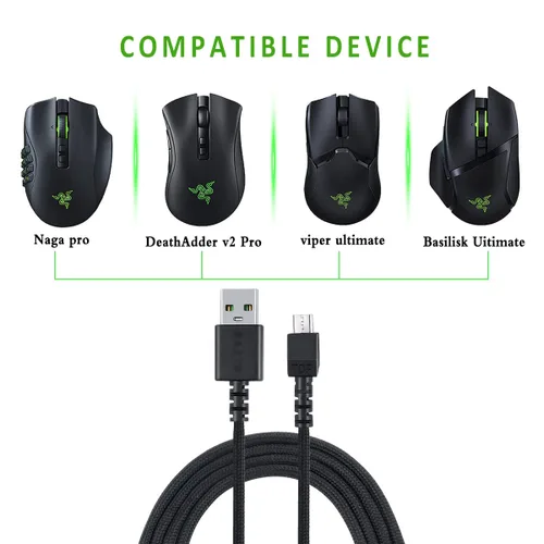 Vista 5 de HUYUN Cable de carga USB para Razer Naga Pro 20000 DPI y DeathAdder V2 pro y Razer Basilisk & Razer Viper Ultimate Hyperspeed Lightest Cyberpunk 2077