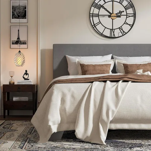 Vista 13 de WEEWAY Base de cama de plataforma tapizada completa con cabecero ajustable y listones de madera fuertes, base de colchón resistente, no necesita
