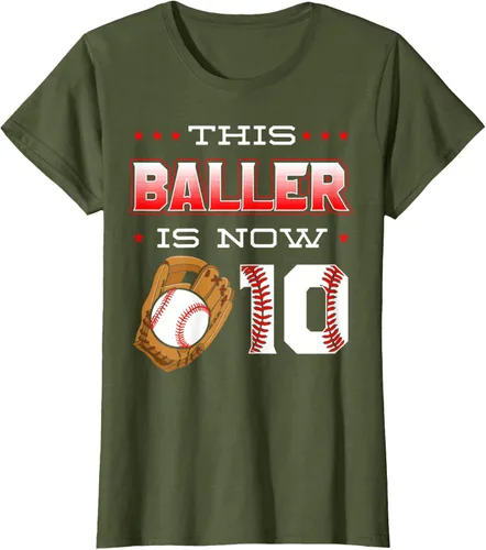 Vista 72 de This Baller Is Now 10 - Camiseta de béisbol para fiesta temática de cumpleaños número 10, Negro